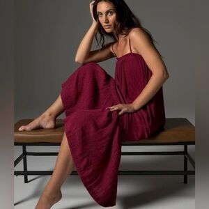 Soma Weekend Crinkle Woven Maxi Bra Dress Deep Red Pockets Flowy Resort NWT Med